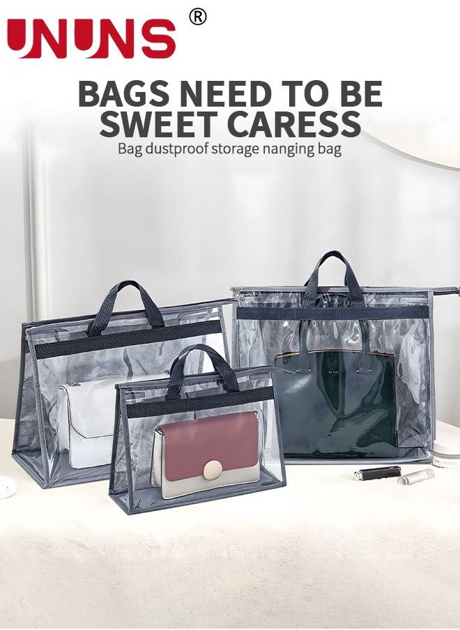 UNUNS 4 Packs Handbags Dust Bags, Clear Handbag Storage, Purse Storage Organizer for Closet, Purse Cover Hanging Closet Organizer with Zipper and Handles, Grey  - Image 5