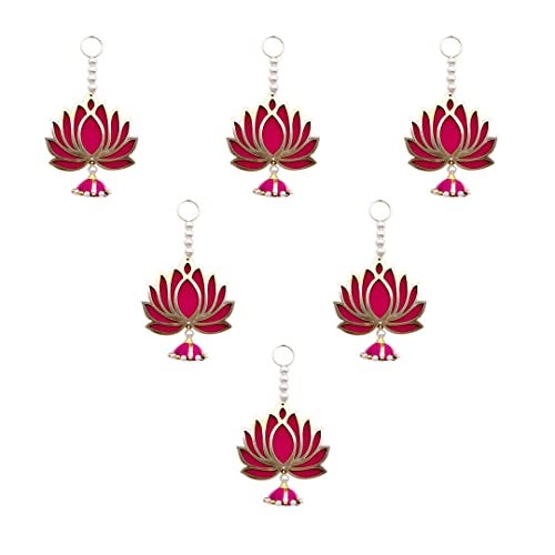 PulGos Pack of 6 Lotus Latkan/Hanging Ornaments- Multicolor Hanging Decoration for Main Door, Pooja Room, Temple, Wedding & Festival Décor, Traditional Home Decoration for Living Room & Entrance - Image 1