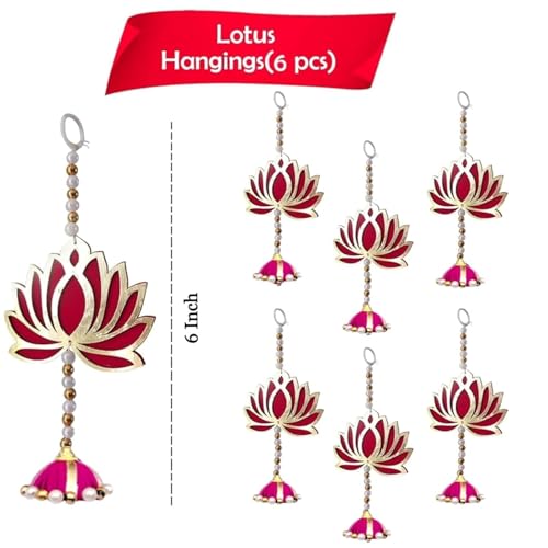 PulGos Pack of 6 Lotus Latkan/Hanging Ornaments- Multicolor Hanging Decoration for Main Door, Pooja Room, Temple, Wedding & Festival Décor, Traditional Home Decoration for Living Room & Entrance - Image 3