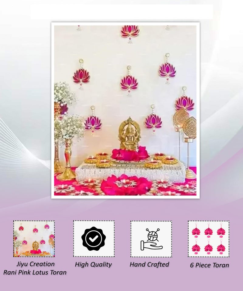 PulGos Pack of 6 Lotus Latkan/Hanging Ornaments- Multicolor Hanging Decoration for Main Door, Pooja Room, Temple, Wedding & Festival Décor, Traditional Home Decoration for Living Room & Entrance - Image 2