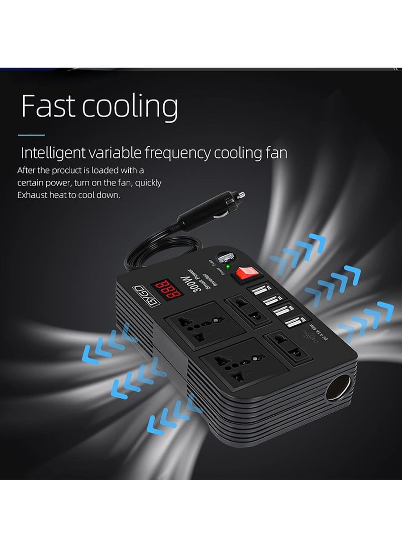 JAJEEK "300W Car Inverter, 12V to 220V Power Converter with 4 USB Ports, Universal Socket, Notebook Charging, Car Cigarette Lighter Adapter"  - Image 4