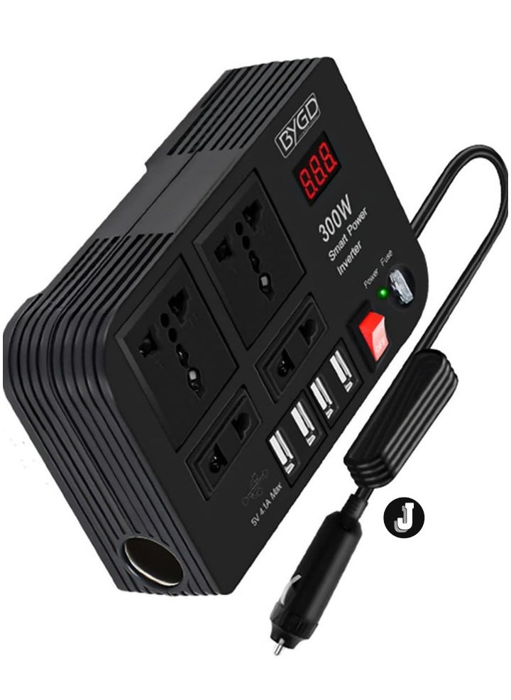 JAJEEK "300W Car Inverter, 12V to 220V Power Converter with 4 USB Ports, Universal Socket, Notebook Charging, Car Cigarette Lighter Adapter"  - Image 1