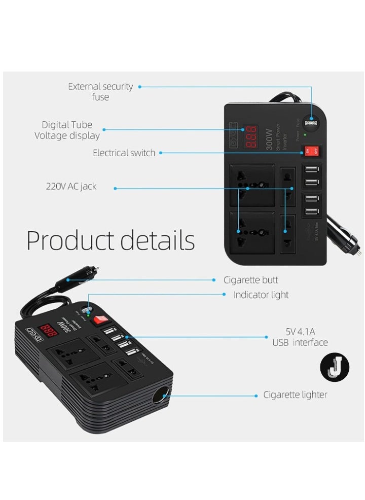 JAJEEK "300W Car Inverter, 12V to 220V Power Converter with 4 USB Ports, Universal Socket, Notebook Charging, Car Cigarette Lighter Adapter"  - Image 5