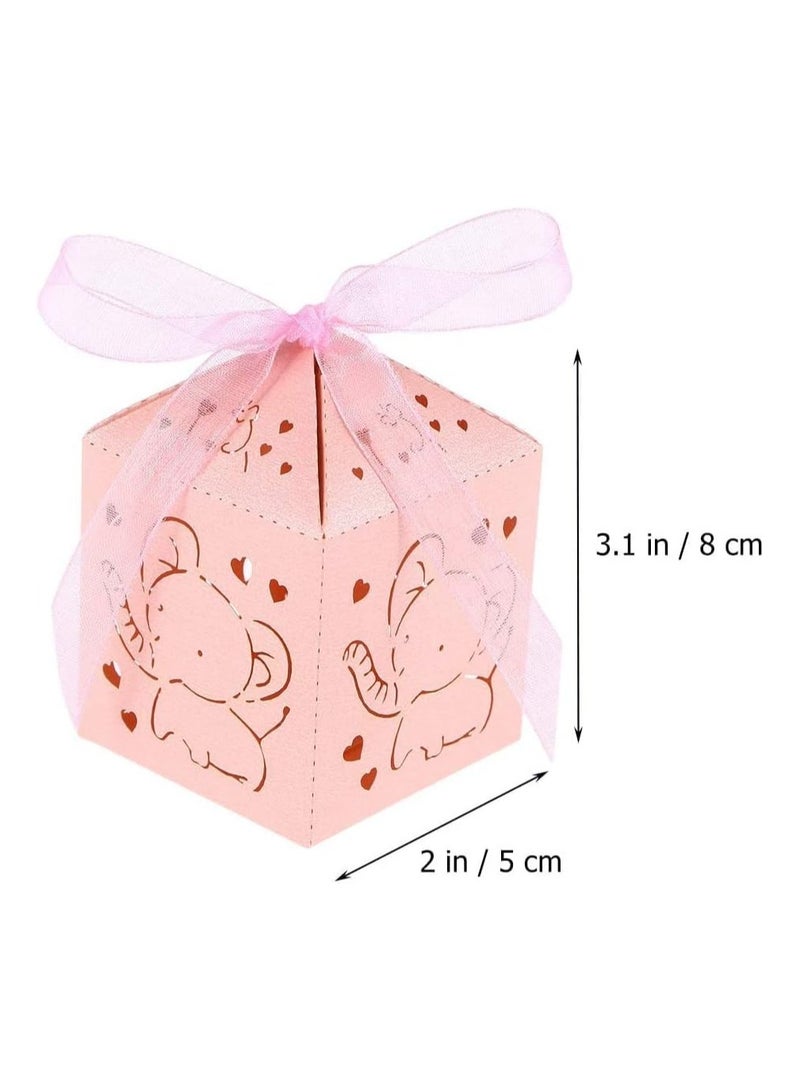 general Elephant Candy Box Hollow Out Cartoon Animal Pattern Candy Snacks Chocolate Paper Box with Ribbon Table Centre Decoration Birthday Baby Shower Pink (50pcs) - Image 2