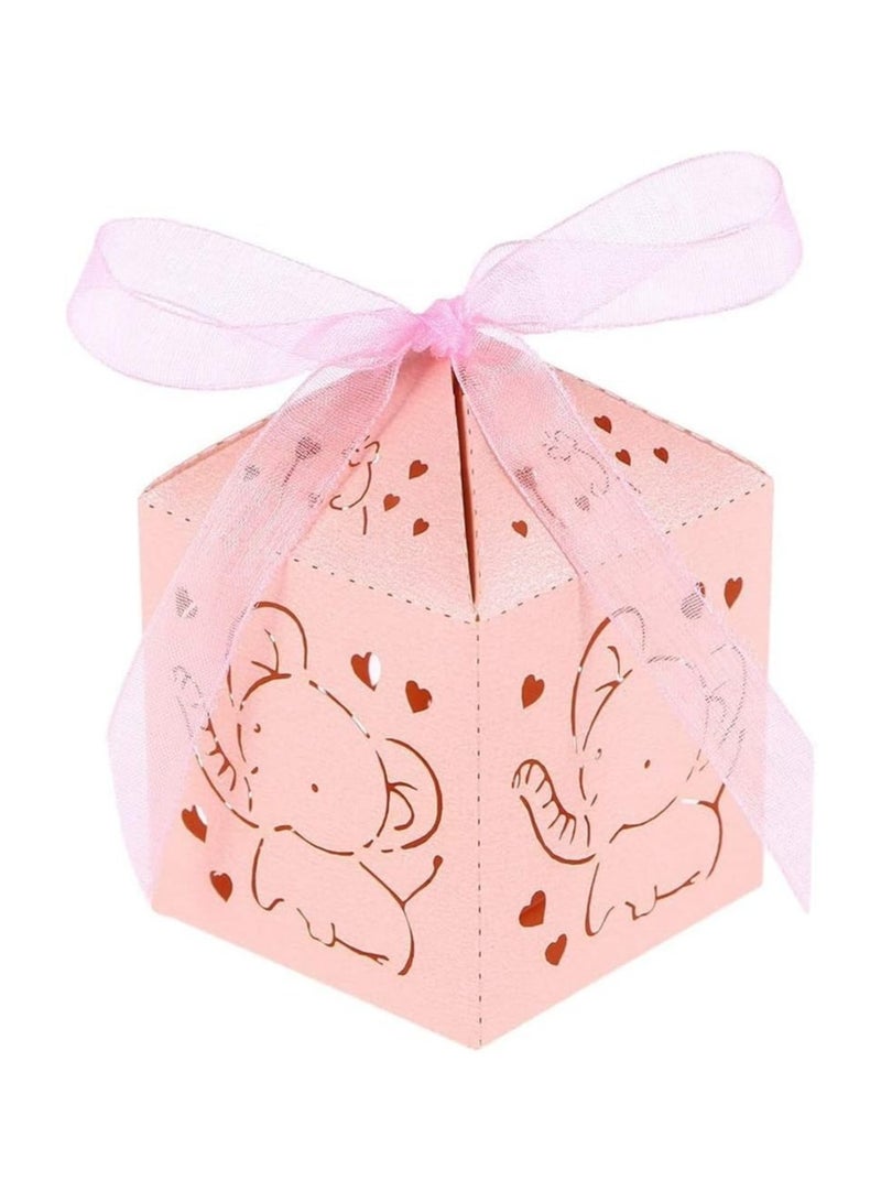 general Elephant Candy Box Hollow Out Cartoon Animal Pattern Candy Snacks Chocolate Paper Box with Ribbon Table Centre Decoration Birthday Baby Shower Pink (50pcs) - Image 3