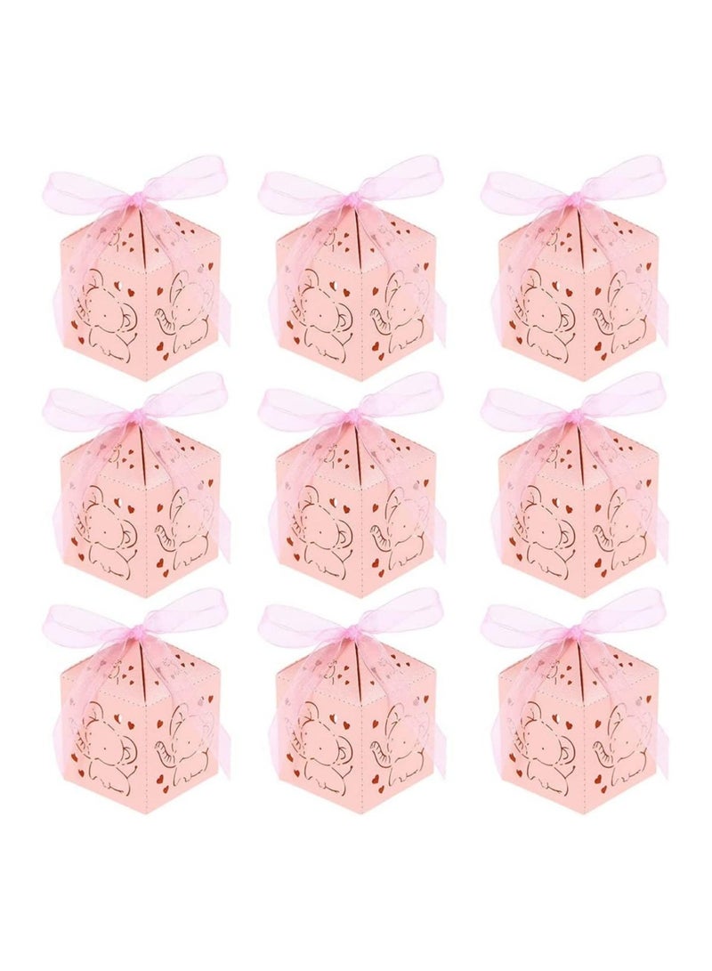 general Elephant Candy Box Hollow Out Cartoon Animal Pattern Candy Snacks Chocolate Paper Box with Ribbon Table Centre Decoration Birthday Baby Shower Pink (50pcs) - Image 1