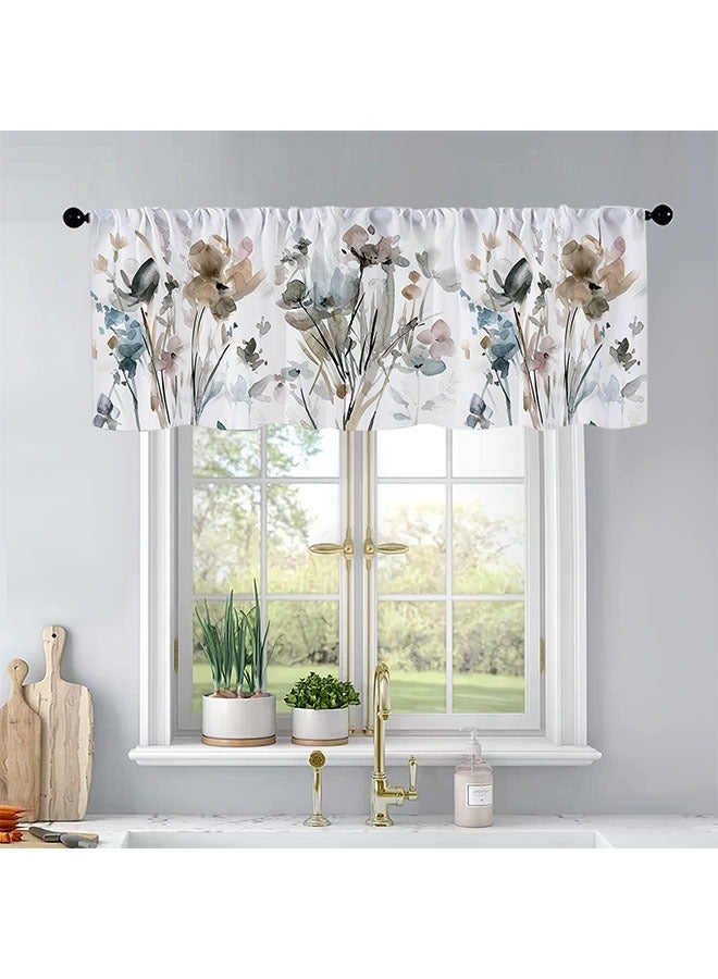 HOMESTAR 1pc Spring Floral Watercolor Abstract Art Kitchen Curtain Valance, 54"x18" Reversible Light-Filtering Rod Pocket Window Treatment for Living Room, Bedroom, Bathroom Home Decor, 100% Polyester, Machine Washable, Woven, Unlined, Pastoral Theme - Image 1