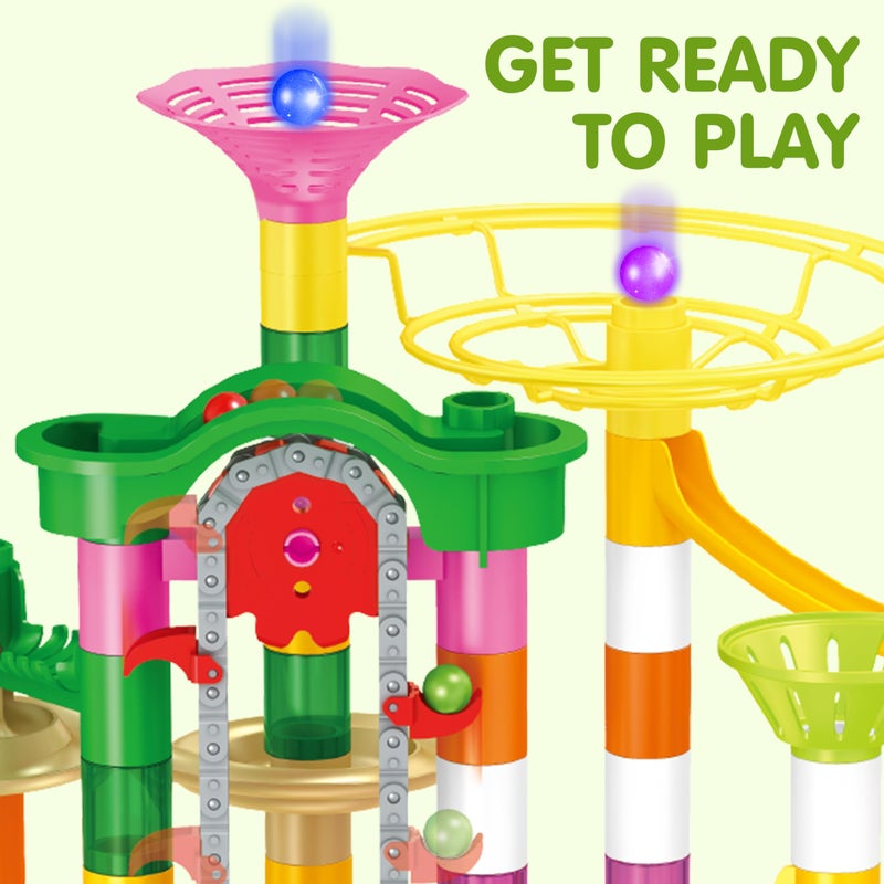 JOYIN 236Pcs Glowing Marble Run with Motorized Elevator- Construction Building Blocks Toys with 30 Glow in The Dark Plastic Marbles, STEM Toy for Boys and Girls Gift for Christmas - Image 3