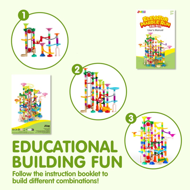 JOYIN 236Pcs Glowing Marble Run with Motorized Elevator- Construction Building Blocks Toys with 30 Glow in The Dark Plastic Marbles, STEM Toy for Boys and Girls Gift for Christmas - Image 5