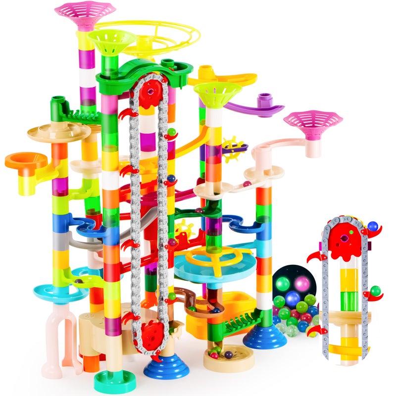 JOYIN 236Pcs Glowing Marble Run with Motorized Elevator- Construction Building Blocks Toys with 30 Glow in The Dark Plastic Marbles, STEM Toy for Boys and Girls Gift for Christmas - Image 1