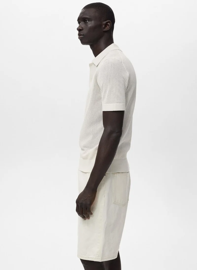 Mango Man  Openwork knitted cotton polo shirt for Men | Best Price UAE