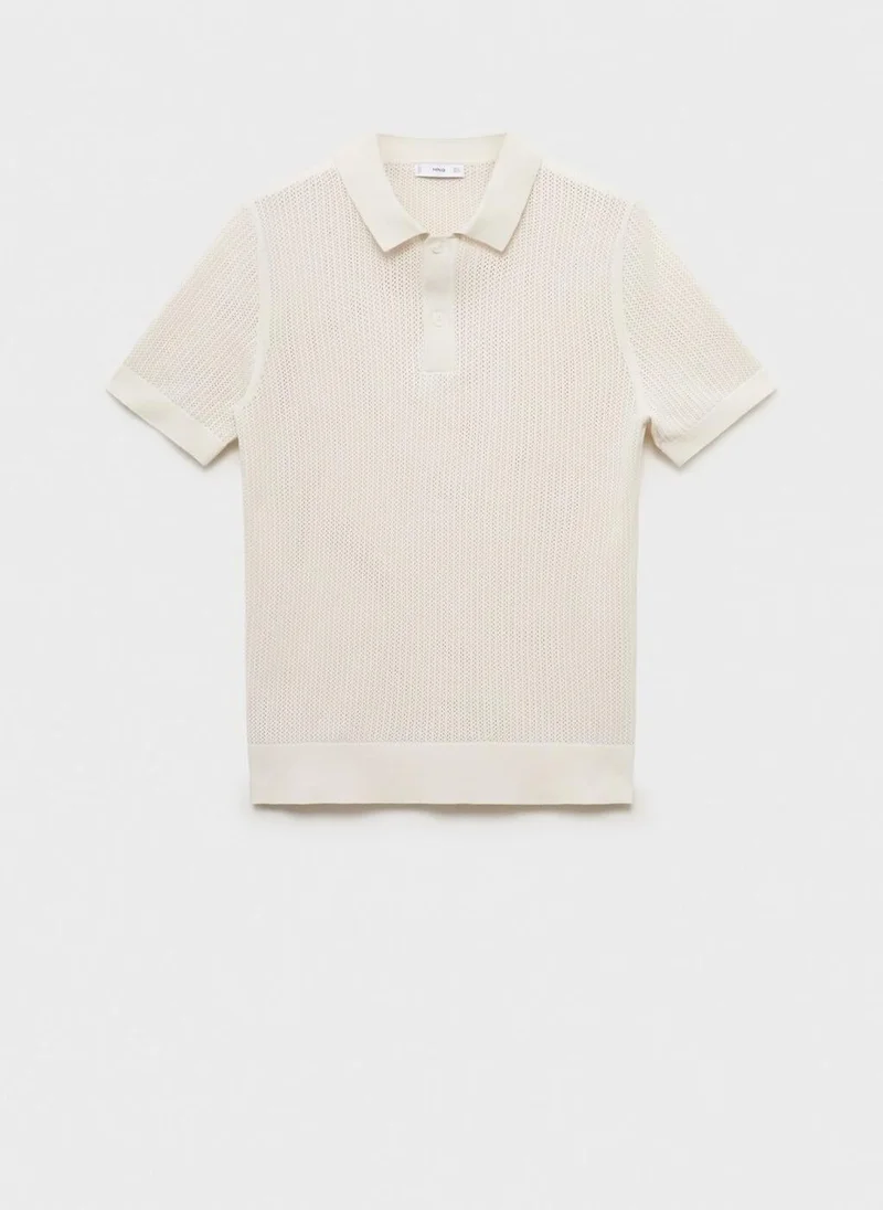 Mango Man  Openwork knitted cotton polo shirt for Men | Best Price UAE