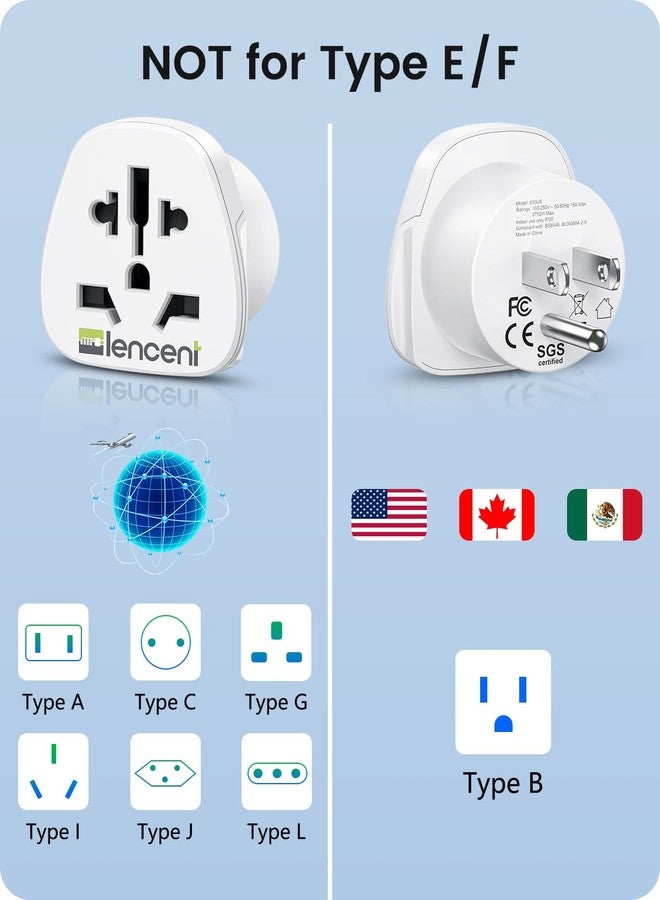 LENCENT World to US Plug Adapter, [2 Packs] European EU Europe/UK/Australia/China/Italy to USA American Outlet Power Adaptor Travel Plug Adapter - Image 2