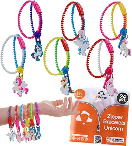 UpBrands Unicorn Zipper Bracelets Bulk Set Party Kit for Kids Goodie Bags Piata Filler Fidget Friendship Bracelets for Valentines Box - Image 1