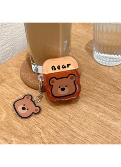 Fun Cute Small Animal AirpodsPro2 Earphone Case Suitable For Apple 2/3/4 Generation Wireless Bluetooth Protective Case-Color:Yellow And Brown Contrasting Letter Bear + Pendant-Applicable Models:Airpods Pro
