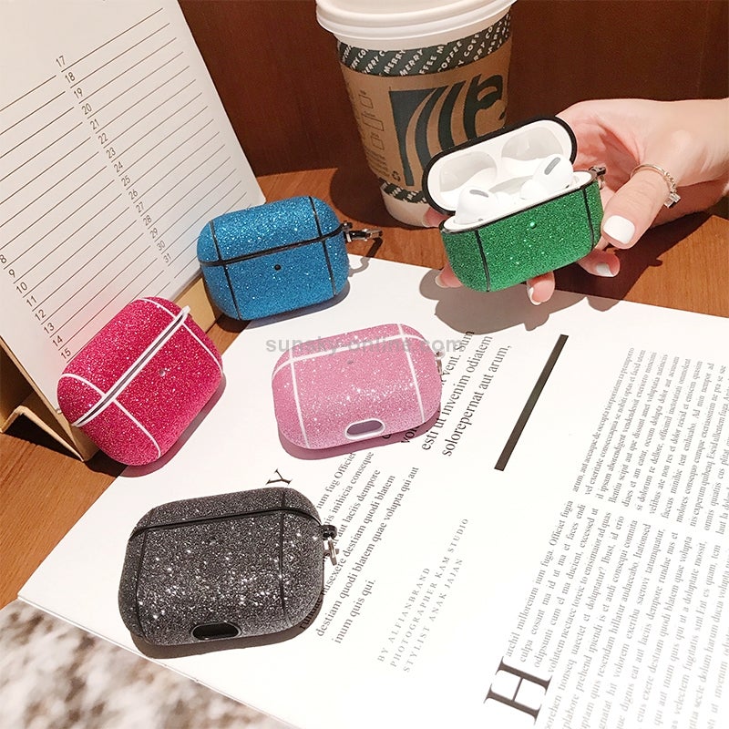 For Apple AirPods Pro Glitter Grid Earphone Protective Case (Blue)