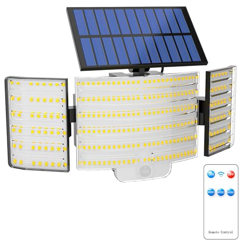 JJX Solar Outdoor Lights 3000LM 238 LED, 1 Pack 3-Head Motion Sensor Outdoor Lights, 6500K IP65 Waterproof 3 Lighting Modes Solar Security Light for Yard Garden Driveway with Remote Control - Image 1