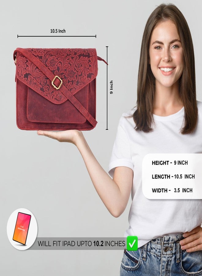 Ozora Leather Flapover Crossbody Handbag Purse for Women with Adjustable Strap & Overflap Snap Closure Tote/Bag (E.Red Hunter) - Image 2