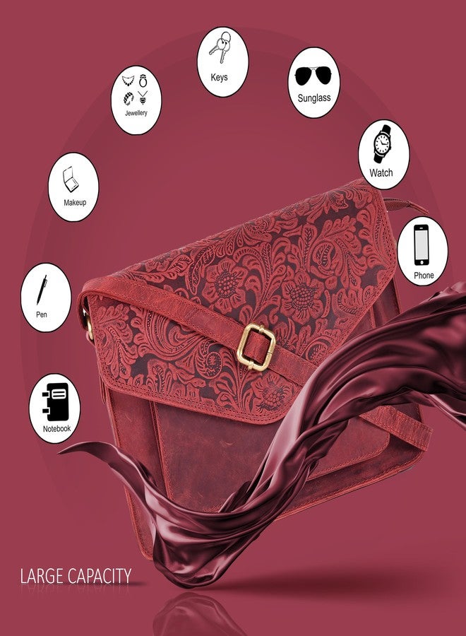 Ozora Leather Flapover Crossbody Handbag Purse for Women with Adjustable Strap & Overflap Snap Closure Tote/Bag (E.Red Hunter) - Image 4