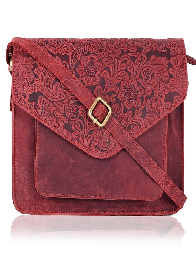 Ozora Leather Flapover Crossbody Handbag Purse for Women with Adjustable Strap & Overflap Snap Closure Tote/Bag (E.Red Hunter) - Image 1