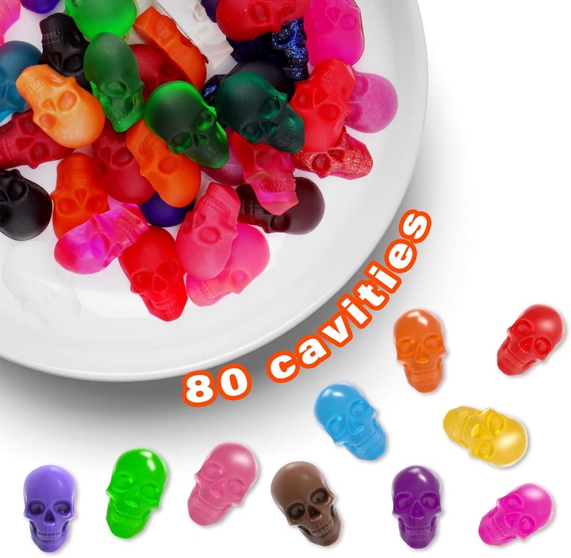 BUSOHA Gummy Skull Candy Molds Silicone, 2 Pack 40 Cavity Non-Stick Skull Silicone Molds with 1 Droppers for Chocolate, Candy, Jelly, Ice Cube, Dog Treats - Image 3