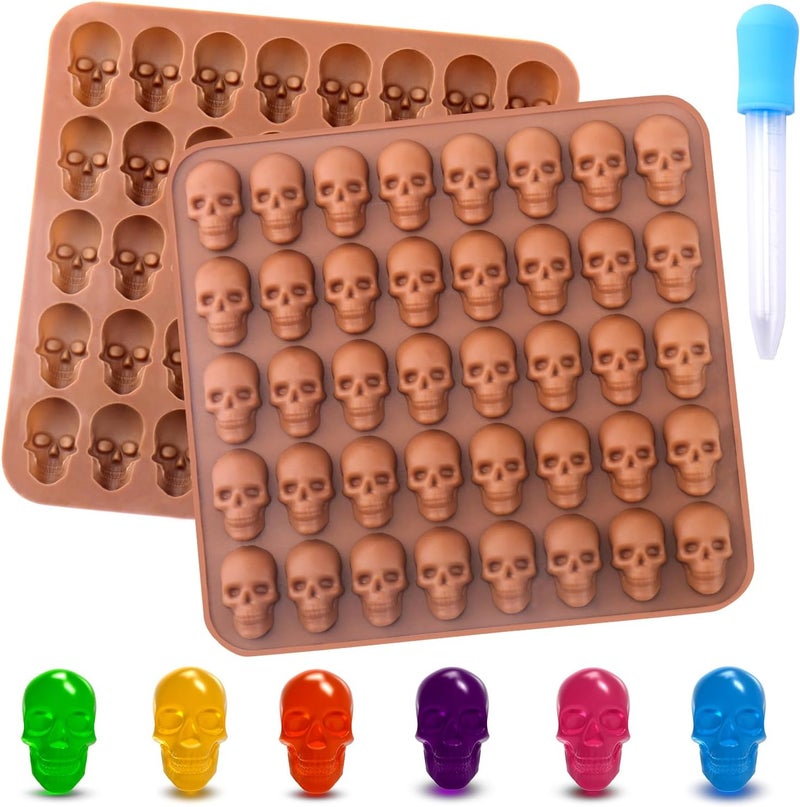 BUSOHA Gummy Skull Candy Molds Silicone, 2 Pack 40 Cavity Non-Stick Skull Silicone Molds with 1 Droppers for Chocolate, Candy, Jelly, Ice Cube, Dog Treats - Image 1