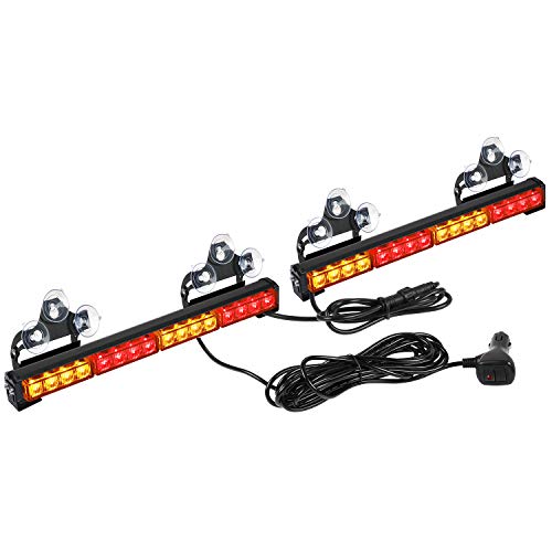 ASPL 2x16.8 inch Emergency Flashing LED Traffic Advisor Strobe Light Bar 32LED 26 Flash Patterns Interior Safety Warning Lights (Amber/Red) - Image 1