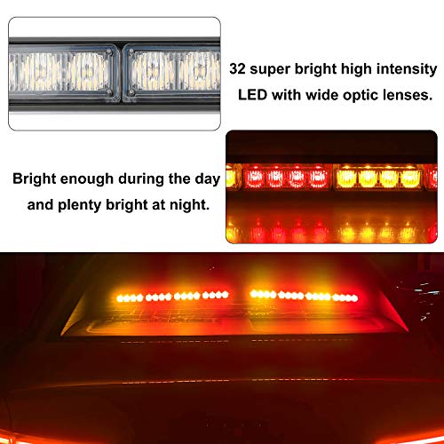 ASPL 2x16.8 inch Emergency Flashing LED Traffic Advisor Strobe Light Bar 32LED 26 Flash Patterns Interior Safety Warning Lights (Amber/Red) - Image 3