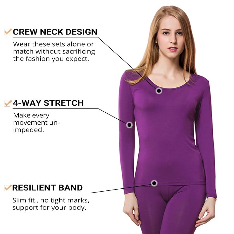 HEROBIKER Thermal Underwear Women Ultra-Soft Set Long Johns Top & Bottom Base Layer Fleece Lined Purple Small - Image 3