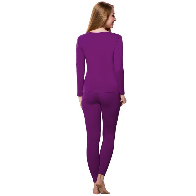HEROBIKER Thermal Underwear Women Ultra-Soft Set Long Johns Top & Bottom Base Layer Fleece Lined Purple Small - Image 2
