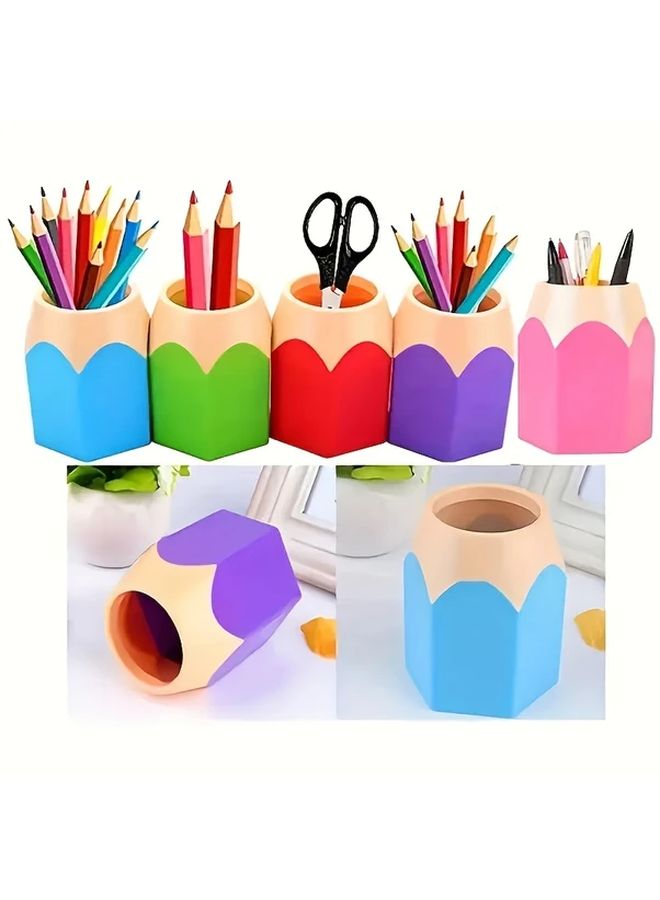 Random Color 3pcs Cute Pencil Shaped Pen Holder Desk Organizer Stationery Rack For School Office - Image 5