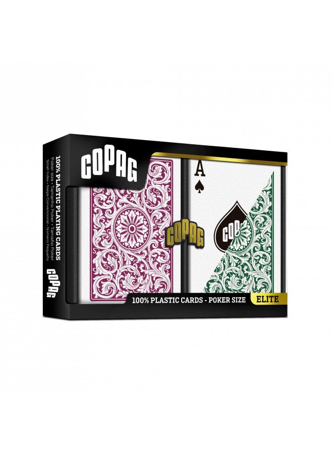 Copag 1546 Design 100% Plastic Playing Cards, Poker Size (Standard) Green/Burgundy (Regular Index, 1 Set) - Image 1
