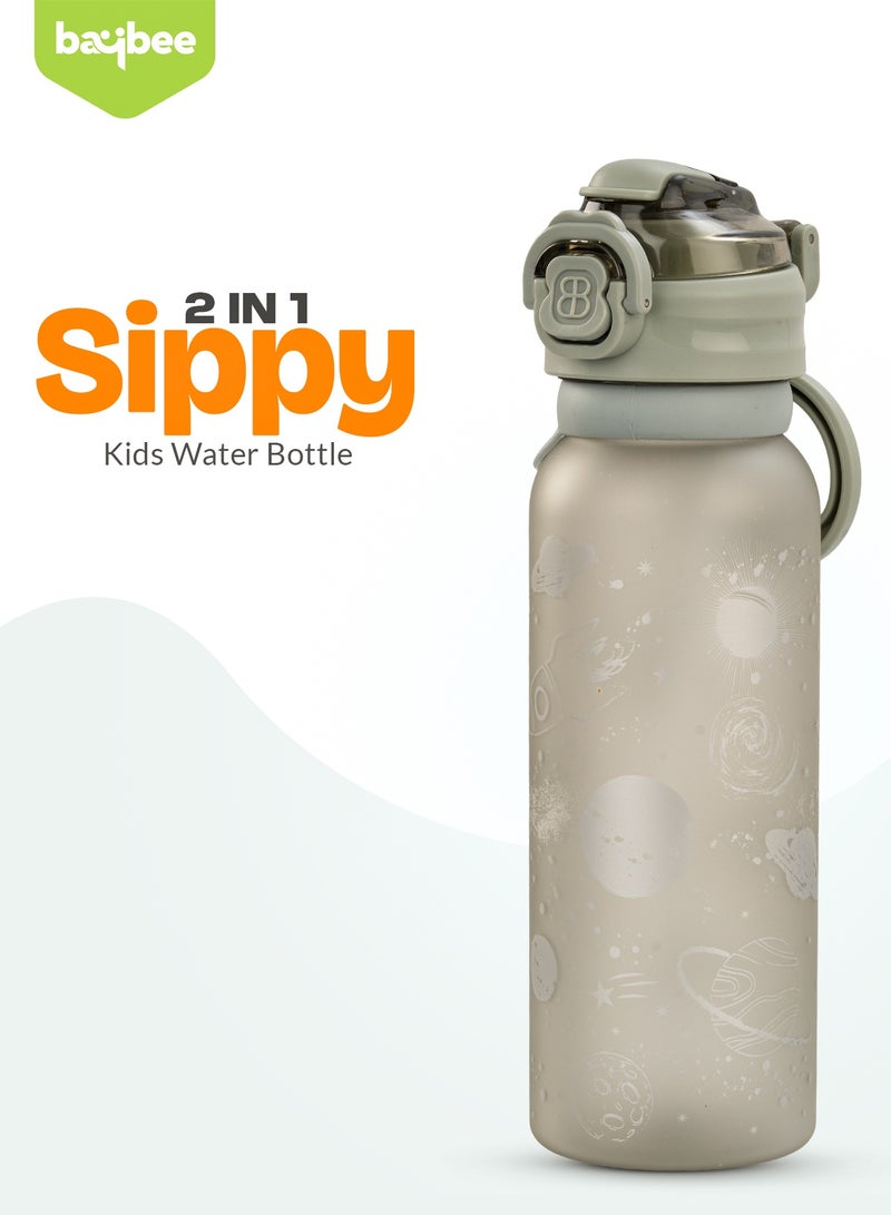 BAYBEE 900ML Sipper Water Bottle for Kids with Flip Top Lid, Creative Design & Carry Rope | Stay Hydrated with Kids Water Bottle for School | Kids Water Bottle for Boy Girl Grey - Image 2
