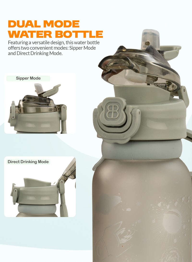 BAYBEE 900ML Sipper Water Bottle for Kids with Flip Top Lid, Creative Design & Carry Rope | Stay Hydrated with Kids Water Bottle for School | Kids Water Bottle for Boy Girl Grey - Image 5