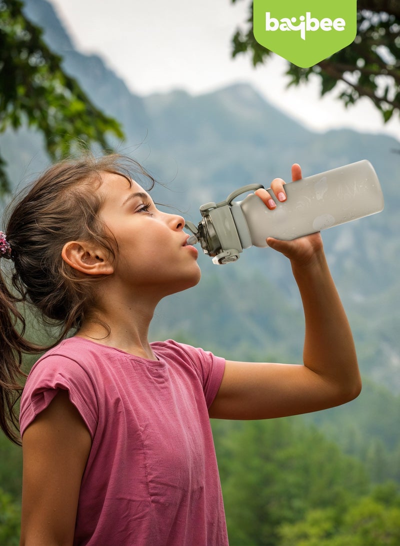 BAYBEE 900ML Sipper Water Bottle for Kids with Flip Top Lid, Creative Design & Carry Rope | Stay Hydrated with Kids Water Bottle for School | Kids Water Bottle for Boy Girl Grey - Image 3