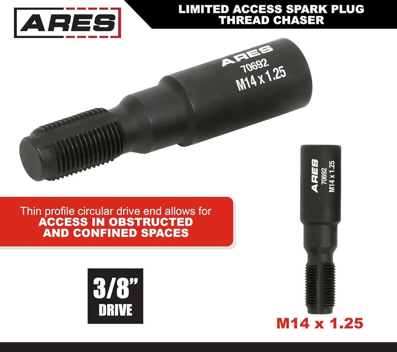 ARES 70692 – M14 x 1.25 Limited Access Spark Plug Thread Chaser Tool – Low Profile Design for Confined Areas – 5/8-Inch Hex Head with 3/8-Inch Square Drive Design for Superior Versatility - Image 2