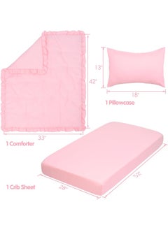 JISEN JISEN 3 Piece Crib Bedding Set Soft Baby Crib Bedding Set Ruffle Crib Comforter Set - Crib Quilt Crib Sheet Pillowcase Nursery Bedding Sets for Baby Boys or Girls Pink  - Image 4