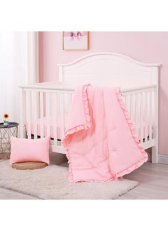 JISEN JISEN 3 Piece Crib Bedding Set Soft Baby Crib Bedding Set Ruffle Crib Comforter Set - Crib Quilt Crib Sheet Pillowcase Nursery Bedding Sets for Baby Boys or Girls Pink  - Image 3
