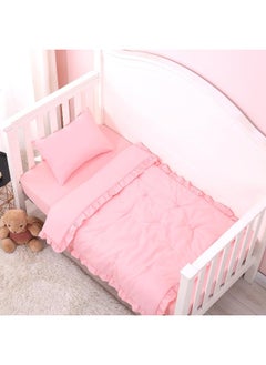 JISEN JISEN 3 Piece Crib Bedding Set Soft Baby Crib Bedding Set Ruffle Crib Comforter Set - Crib Quilt Crib Sheet Pillowcase Nursery Bedding Sets for Baby Boys or Girls Pink  - Image 1