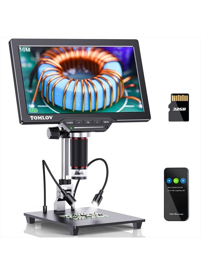 TOMLOV DM202 Digital Microscope 1500X, 10.1 Inch HDMI Coin Microscope Full View,16MP LCD Microscope with Screen, Electronics Repair Soldering Microscope for Adults,TV/Windows/Mac Compatible, 32GB - Image 1