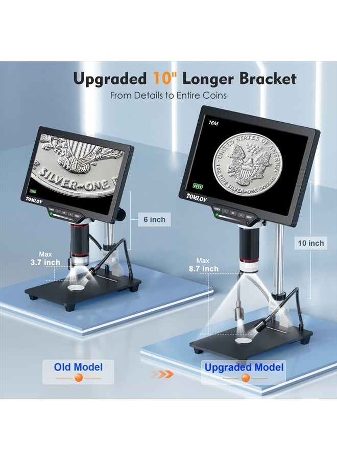 TOMLOV DM202 Digital Microscope 1500X, 10.1 Inch HDMI Coin Microscope Full View,16MP LCD Microscope with Screen, Electronics Repair Soldering Microscope for Adults,TV/Windows/Mac Compatible, 32GB - Image 3