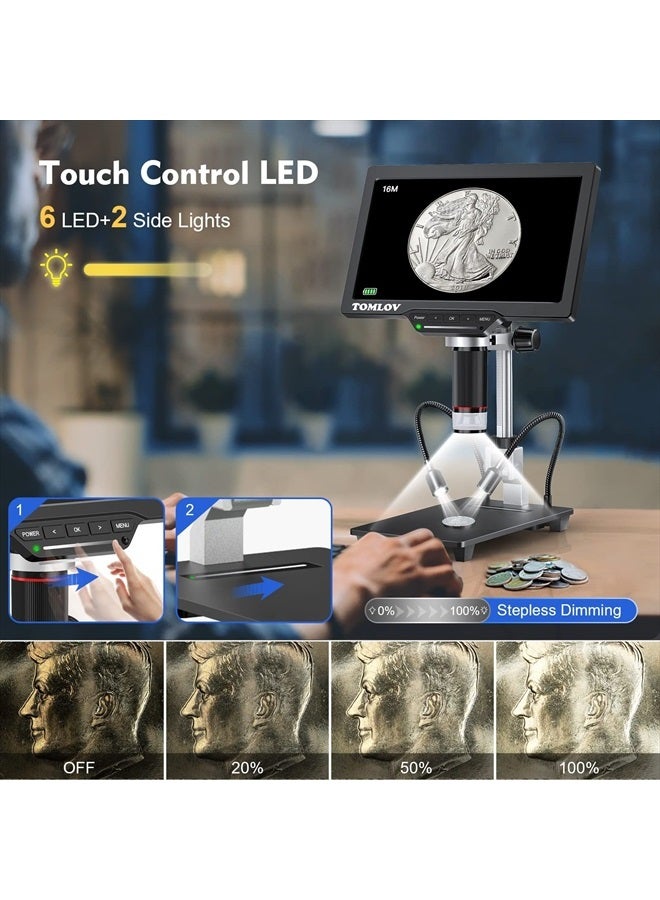 TOMLOV DM202 Digital Microscope 1500X, 10.1 Inch HDMI Coin Microscope Full View,16MP LCD Microscope with Screen, Electronics Repair Soldering Microscope for Adults,TV/Windows/Mac Compatible, 32GB - Image 5