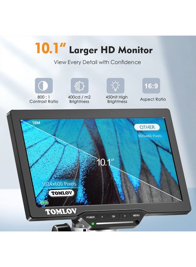 TOMLOV DM202 Digital Microscope 1500X, 10.1 Inch HDMI Coin Microscope Full View,16MP LCD Microscope with Screen, Electronics Repair Soldering Microscope for Adults,TV/Windows/Mac Compatible, 32GB - Image 2