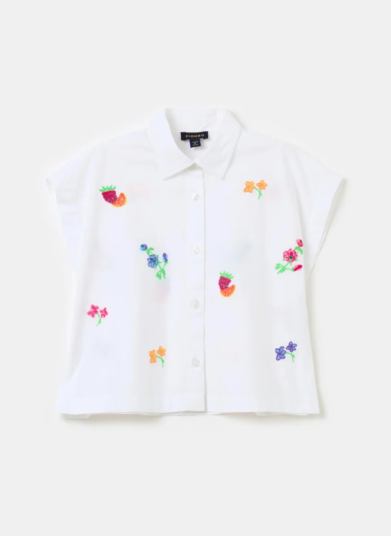Ovs Cotton shirt with fruit and flowers embroidery
