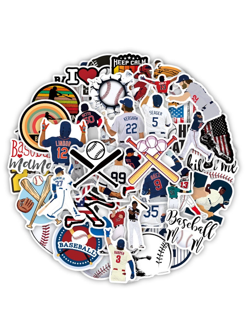 قوس قزح أورينبو ملصقات بيسبول للأطفال والكبار، مجموعة من 50 قطعة من ملصقات بيسبول مقاومة للماء، ملصقات خوذة بيسبول من الفينيل، ملصقات رياضية لحفلات البيسبول - Image 1