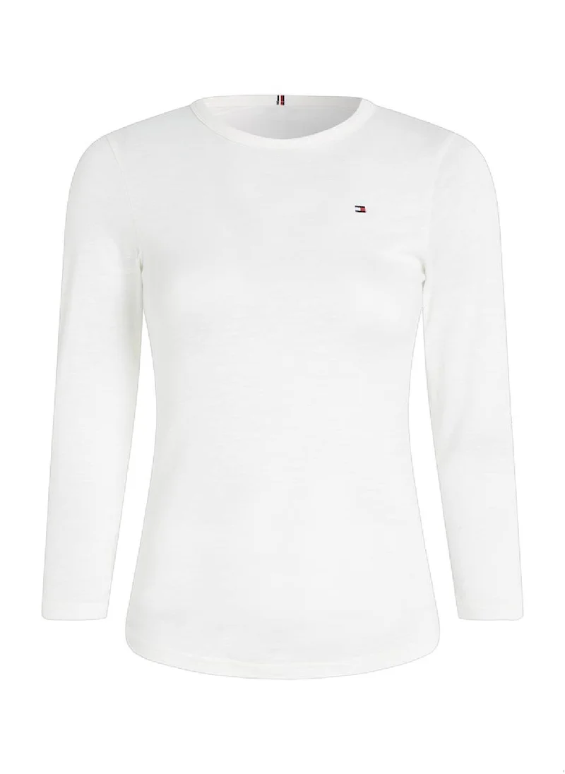 TOMMY HILFIGER Women's 1985 Slim Slub Open Long Sleeve Knit Tops - Cotton, White