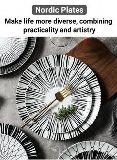 nihao 18 Piece Nordic Porcelain Dinner Set- Includes 6*10 inch Plates , 6*8 inch Plates , 6*4.5 Inch Vegetable Bowls , Ceramic Dinnerware Sets, Microwaveable and Freezer-Friendly/ Eco-Friendly and Food-Grade with 6 Patterns  - Image 5