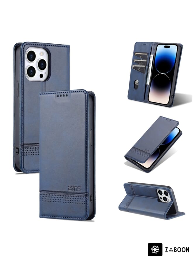 Zaboon Protective Case For iPhone 14 Pro Max AZNS Magnetic Calf Texture Flip Leather - Image 1