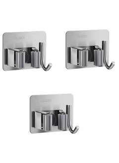 Rock Pow Broom Mop Holder with Hook 3 Pack, Self Adhesive Broom Gripper Wall Mount Mop Racks Holders for Home Organization  - Image 1