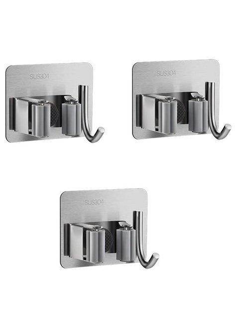 Broom Mop Holder with Hook 3 Pack, Self Adhesive Broom Gripper Wall Mount Mop Racks Holders for Home Organization